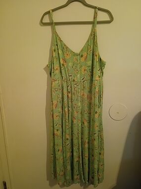 Torrid Super Soft Light Green Midi Dress Leaf Print Pockets Sz 3 3X